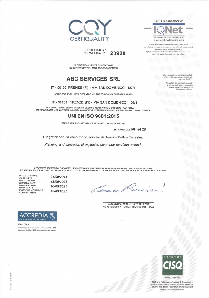 abc SERVICES Srl - Servizi Specialistici di Settore - BONIFICA BELLICA - abc SERVICES Srl 